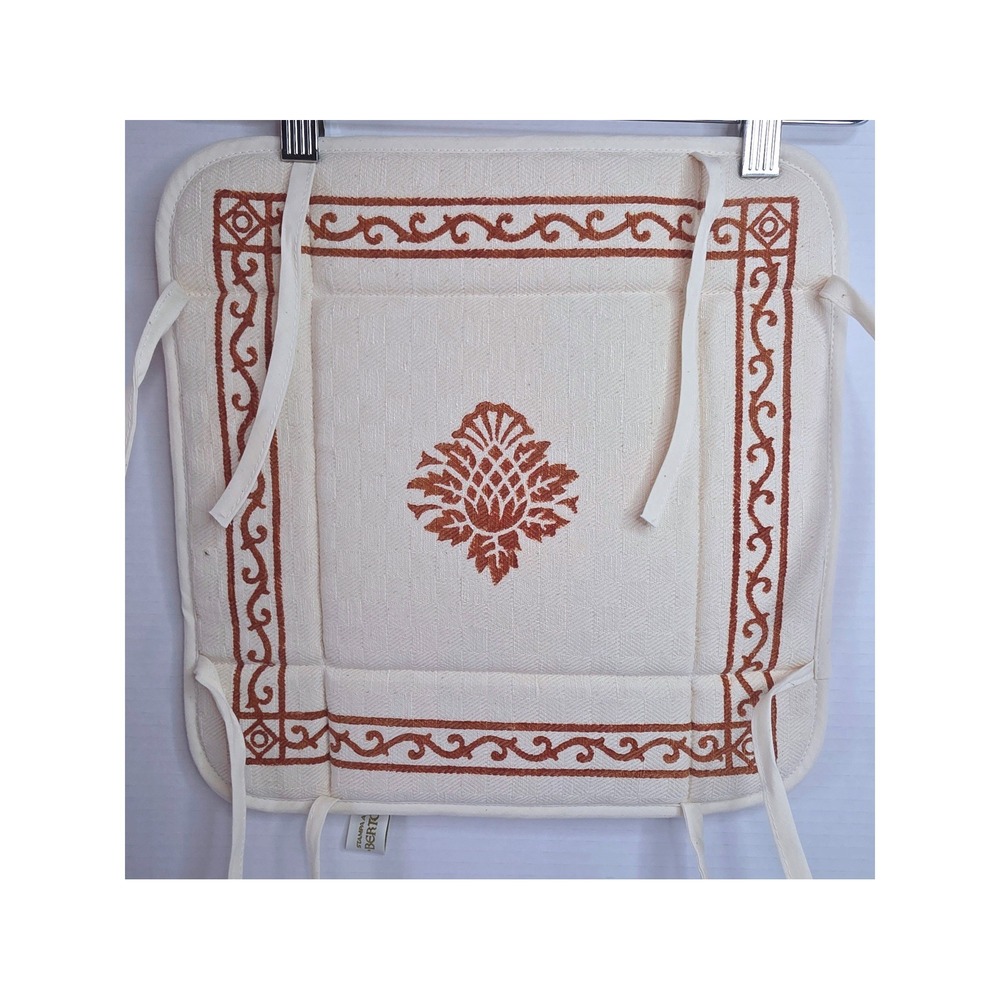 Bertozzi Hand Made in Italy Linen Cotton Chair Pad Seat Cushion Rust White 12x12